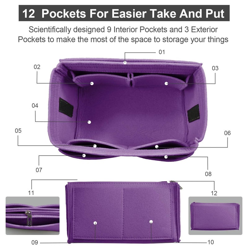 OMYSTYLE Purple Organizer Insert, Felt Tote Bag Organizer Insert with 5 Sizes, Handbag Dividers for Inside Purse, Compatible with Longchamp, Neverful, Speedy and More - Image 3